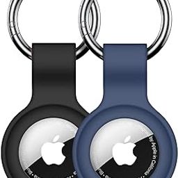 【2 Pack】 Linsaner Compatible with AirTag Case Keychain Air Tag Holder Silicone AirTags Key Ring Cases Tags Chain for Apple AirTag GPS Item Finders Accessories，Black+Blue-3