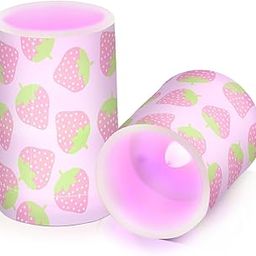 JJoias Pink-Strawberry-Pattern Color Changing Flameless Pillar Candles with Remote/Timer, Battery Operated Warm Light/Flickering ‎Candle for Home Decoration Gifts, Set of 2-image-96