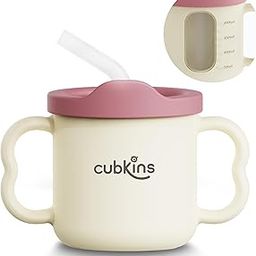 CUBKINS Silicone Sippy Cup with Soft and Durable Straw Training Cup for Babies | Transparent Measuring Level Cup with Lid for Toddler and Kids (White-Raspberry)-7