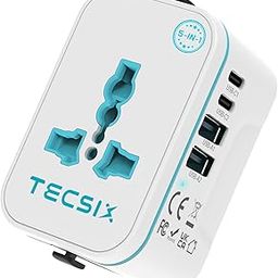 Universal Travel Adapter Worldwide, TECSIX European Travel Plug Adapter with 2 USB C, 2 USB A and Multi AC Outlets, International Power Adaptor for EU US UK AUS 200+ Countries Type A C G I, White-13
