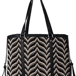 Chevron Pattern Tote Bag for Women, Black and Beige-9
