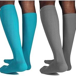 KUE Graduated Compression Socks For Women & Men 18-21 mmHg |Everyday Summer Socks - Running & Fitness Improved Blood Circulation, Pain Relief |Knee Length(Pack Of 2 - Turquoise & Grey; Size - L/XL)…-image-95