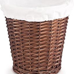 Woodluv Round Wicker Waste Paper Bin with Cloth Lining BrownWhite-30
