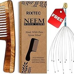 RIXTEC Neem Comb, Wooden Comb | Hair Growth, Hairfall, Dandruff Control | Hair Straightening, Frizz Control | Comb for unisex Kacchi, Shine Suited For All Hair Types (Wide Tooth) With Auto Head Massager | Hand Held Head Scalp Massager for Pain Relief-image-18