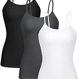 Shelf Bra Camisole Tops for Women Adjustable Spaghetti Strap Tank Top Cotton Yoga Cami Summer Undershirts 3 Pack Multicolor-picture-40