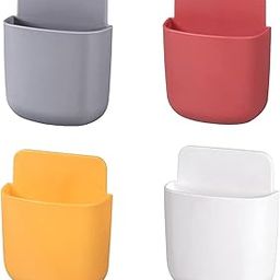 Eviqe Store® Wall Stand Mobile Holder Mount Phone Multi Purpose Plastic Storage Case Box Organizer for TV AC Remote Toothbrush Pen Charger Plug with Sticker - Mixed Colors (Pack of 4)-24