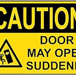 Weatherproof Plastic OSHA Caution Door May Open Suddenly Sign with English Text and Symbol-image-81