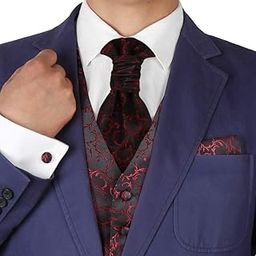 Red patteren Dress Vest Formal Vest for Wedding Gift Set Match Tuxedo Vests ,cufflinks, hanky and Ascot Tie for Tuxedo Y&G VS2026-M Medium Red-image-5