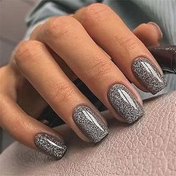 Fashionharbour 24 Pcs Flash Sparkly Black False Nail Square Medium Press on Nails for Nail Art| Lightweight & Long Lasting| Easy To Use| Quick Fix For Festivals & Special Occasions-32