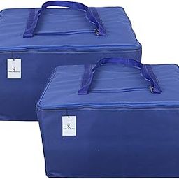 Kuber Industries Rexine 2 Pcs Jumbo Underbed Moisture Proof Storage Bag with Zipper Closure and Handle (Royal Blue) -CTKTC06603-13