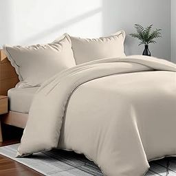 Hotel Linen Klub Queen Duvet Cover 3PC Set - 350TC 100% Long Staple Cotton Sateen -Luxury Quality, Easy Button Closure, Size: 220x230cm + 2PC Pillow Sham 50 x 75+ 5cm, Stone-image-38
