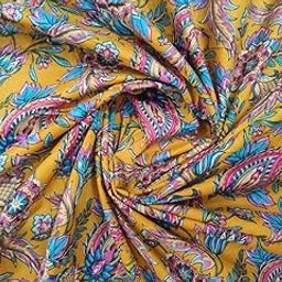 Pure Cotton Unstitched Printed Fabric Material for Women Blouse/Plazzo,Kurti/Lehenga/Saree/Piece Material for Womens (2.5 Meter, Yellow)-image-19