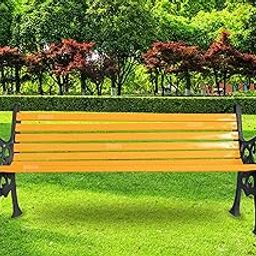 BRISHI 3 Seater cast Iron Garden Bench for Indoor & Outdoor Park/Patio/Living Room/Terrace/Balcony (White) (Black + Yellow)-image-22