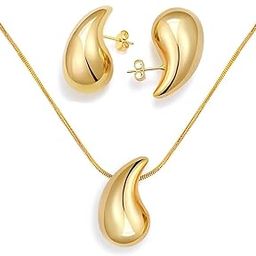 Chunky Teardrop Earring Pendant Necklace Set for Women | Statement Gold Teardrop Design | Lovely Gift-image-7