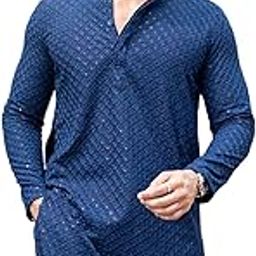 Men's Cotton Chikankari Embroidered and Sequence Full Sleeve Knee Length Casual Kurta for All Occations Like Wedding, Office & Events-picture-23