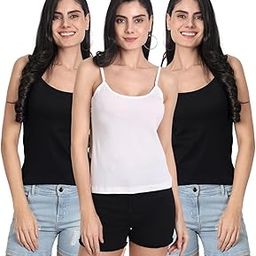 Women's Regular Fit Cotton Camisole Slip Spaghetti | 2 Black 1 White | Size XS | Combo Pack of 3-image-11
