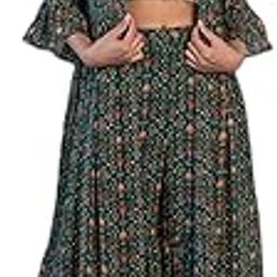 Green Georgette Co-Ord Set With Shrug For Women-image-70