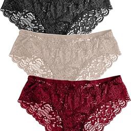Pack of 3 Womens Lace Underwear Seamless No Show Bikini Panties Breathable Stretch Panties.-image-40