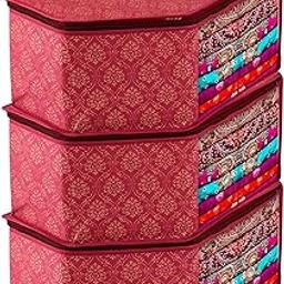 Kuber Industries (Pack of 3) Blouse Cover | Golden-Printed | Clothes Storage Bag | Wardrobe Organiser With Zipper | Side Transparent Blouse Organizer | Blouse Protector Bag | Maroon-picture-13
