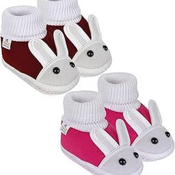 12 To 18 Months Baby Boys & Girls Pack of 2 Pair Cotton Rabbit Face Slip On Baby Booties-image-75
