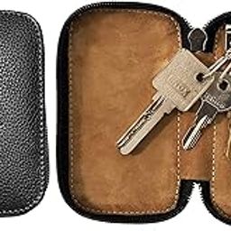 Leather Keychain Holder Pouch, Key Case, Soft Strong and Compact Organiser and Wallet with Zip Closure and 6 Key Holder Hooks W55, Size 6 x 11 cm-14