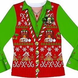 Faux+Real Women's Ugly Christmas Sweater Vest Long-Sleeve T-Shirt-image-9