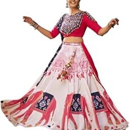 Rayon Material Printed Work White Lehenga Choli For Navratri-image-9