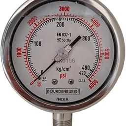 Heavy Duty Pressure Gauge, 6000 PSI (0-420 kg/cm²), SS316 Sensing Tube, For Every Industrial application, Bottom Entry, 100mm Dial (4 inch), +/-1%, Silicon Oil Filled (Included with CVV) (1/4" NPT)-11