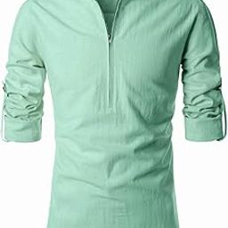Men Pure Cotton Slim Fit Zip Closer Roll-Up Full Sleeve Short Kurta with Super Soft | Stylish Design Comfortable Beige Color Kurta for Casual Outings-image-61