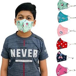NewBR 3 Layer Pure Cotton Kids Face Mask With Adjustor – Reusable & washable Cotton Kids Mask For 7-12 Years Old Boys & Girls – Designer Mask For Children Pack of 3 or 6-26