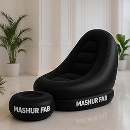 MASHUR FAB Inflatable Leisure Sofa Chair and Footstool, Outdoor Folding Lounger Flocking Lazy Couch, 2-in-1 Lounge Bed Set Portable Recliner with Air Pump (Black)-image-21