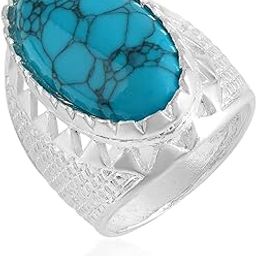 Handmade Silver Plated Embroidered Turquoise Firoza Stone Ring for Men Fashion Jewelry-image-40
