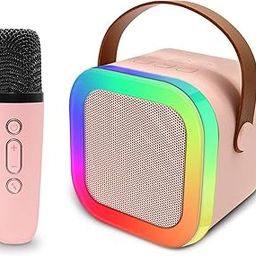Mini Karaoke Machine for Kids. Portable Bluetooth Speaker with Wireless Mic for Music. RGB Colourful Lights with Changing Modes. 5 Voice Change Effects. Gifts. Home & Outdoor. Carrying Handle. (Pink)-image-76