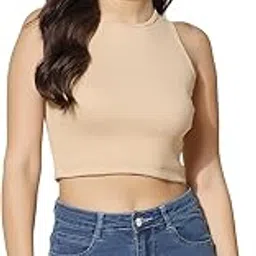 tagas Women's Solid Cotton Rib Knit Crop Tank Top || Women's Crop Top ||Round Neck Cotton Rib Crop Top for Women || Tops for Girls || Tops for Women Stylish Latest-picture-16