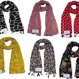 fusfus Women's Printed Trendy Chiffon Stoles, Free Size(Multicolour, F0438) - Pack of 6-picture-28