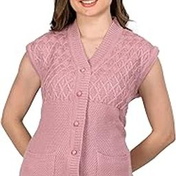 Women's Wool V-Neck Cardigans (PUREWOOLRAINBOWSEMIHALFSLEEVECOTTY_Onion_L)-image-92