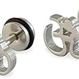 Jewellery Piercing Silver OM Stud Earrings for Men Boys/Boyfriend/Mens (1 PCS) - BALI-142-image-58