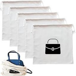 VARU 5 Pack Cotton Dust Bags for Handbags | Drawstring Travel Storage Pouch for Handbag, Purse,Shoes,Boots| Handbag Storage for Closet | Clutch, Purse,Handbag Organizer for Home (15 * 15inch, Beige)-image-41