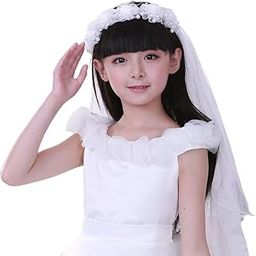 Flower Girl First Communion Veil White Lace Mantilla Veil Wedding Baptism Communion Headpiece-17
