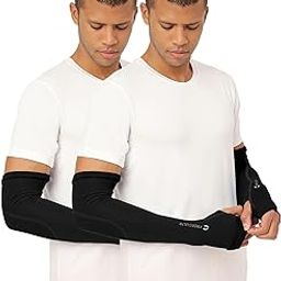 FREECULTR Unisex Breatheable Bamboo Cotton Antibacterial Arm Sleeves with in Built Glove (Pack 2)-image-72