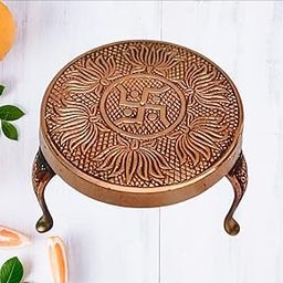 Madhura eStores Brass Chowki, Mukkali, Decorative Round Pooja Kamatshi Diya Stool (Stand)| Brass Chowki | GOD DEEP Decor Sitting Table/Pooja Stand (Dia 4" Inches, Ht 3 inches, wt.200 GMS) Small Size-image-26