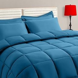 TAIMIT Teal Full Size Comforter Set - 7 Pieces, Bed in a Bag Bedding Sets with All Season Soft Quilted Warm Fluffy Reversible Comforter,Flat Sheet,Fitted Sheet,2 Pillow Shams,2 Pillowcases-image-17