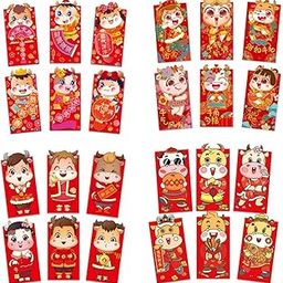SOWUNO 24PCS 2021 Chinese New Year Red Envelopes Cartoon Ox Money Envelopes Red Packets Red Money Pocket for Spring Festival-image-3