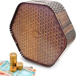 Wembley Wooden Piggy Bank Money Box with Savings Chart Money Saving Tool for Kids & Adults Motivational Coin Bank Goal Tracker Durable Wooden Construction for Boys Girls - Hexagon-image-37