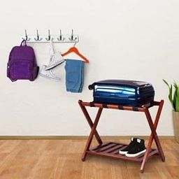 Wooden Luggage Rack with Shelf for Shoes, Accessories, Strong Bearing Sturdy Storage Free Space Wood Suitcase Rack Sheesham Wood Luggage Stand for Bedroom Hotel Guest Room with Solid Leg Quality A29-image-99
