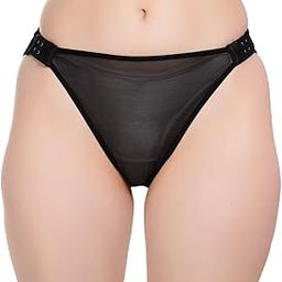 Women's Sheer Mesh Bikini Bottom with Side Buckle Detail, Black-picture-55
