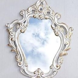 AFFIZU HANDICRAFTS Wall Miiror Frame for Home Decor, Vintage Design Mirror Frame, Antique White Gold Color, 36x24 Inch Without Mirror-image-42