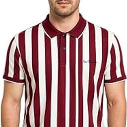 Striped Polo T-Shirt, Maroon and White, Short Sleeve, Casual Wear-image-94