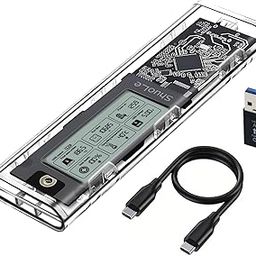 M.2 NVMe SSD Enclosure with LCD Screen, USB 3.2 Gen 2 (10 Gbps), Transparent External Solid State Drive Adapter for 2280 PCI-E M and B&M Keys, USB Type C Converter Case-5