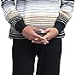 Men's Striped Quarter-Zip Sweater, Black and Beige Pattern, Long Sleeve Knit Pullover with Mock Neck-picture-8